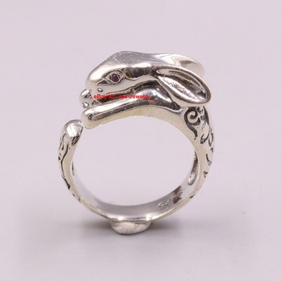 New Solid 925 Sterling Silver Ring Women's Rabbit Shape Open Ring 5.5-7.5