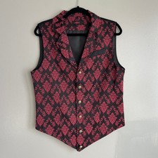 Vatpave Suit Vest Mens Small Red Black Damask Floral Victorian Steampunk Goth