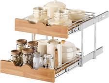 Pull Out Cabinet Organizer 17" W X 21" D, 2 Tier Slide Out Shelf, Heavy-Duty Pul