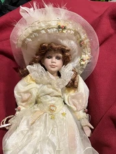 Heritage House Limited Edition Porcelain Doll Curly Brown Hair Hat