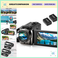Full HD 1080P Video Camera Camcorder 24MP 16X Zoom 3" LCD 270  Rotation, 2 Batte
