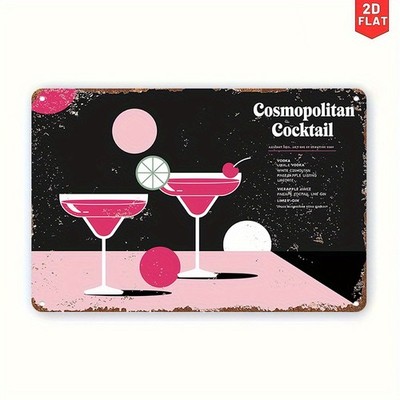 Cosmopolitan Cocktail Retro Metal Sign Pink Bar Drink Party Wall Art Decoration