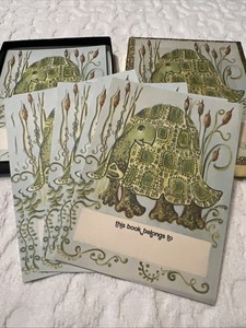 Vintage Set of 50 Retro Green Turtle "This Book Belongs To" Bookplates MCM
