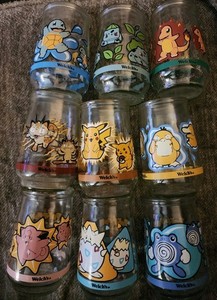 Pokémon Welch’s Jelly Jar Glasses Complete Set of 9 No Lids Great condition