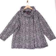 Christian Siriano Wool Blend Coat 3X Leopard Print Asymmetrical Button Glam Chic