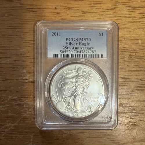 MS70 2011 American Silver Eagle 25th Anniversary PCGS Blue Label