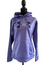 Under Armour Women s Purple Fleece Hoodie Large Pullover Big Logo Sweatshirt