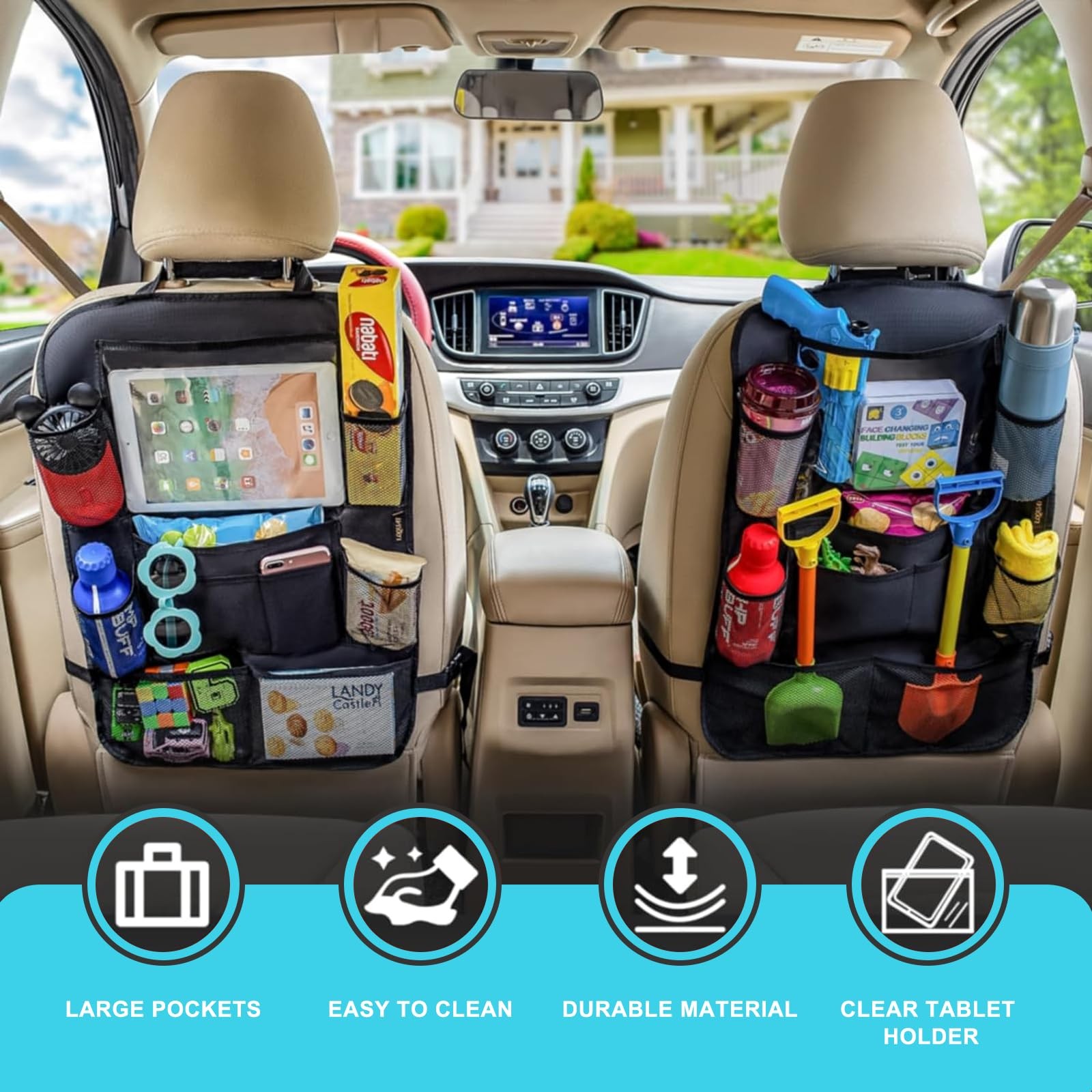Matenf Car Organizer Back Seat with 9 Storage Pockets  10″ Tablet Holder, 1P...