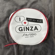 SHISEIDO Cosmetic Bag White Round Makeup Pouch Zip Around I Love Ginza