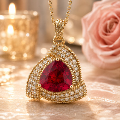 Judith Ripka Rdd Rubin Trillion 14k Gold plattiert ''Celebration'' Verstärker Halskette Set