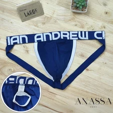 Andrew Christian Sexy Men Underwear C-Ring Cotton Jockstrap, Blue, Large