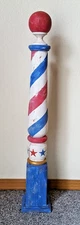 Hand-Turned Standing Wooden Barber Pole Made To Look Like a Real Antique