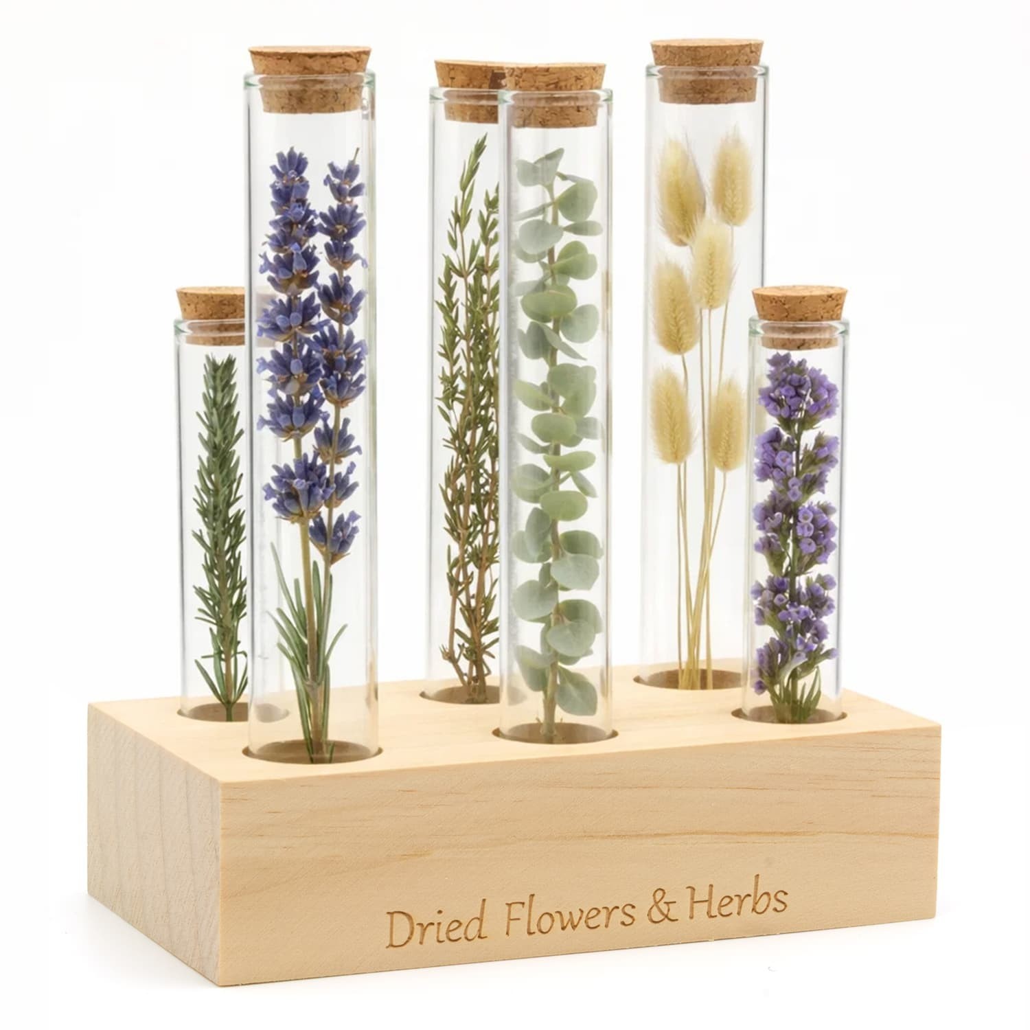 Glass Test Tube Rack Wooden Display Stand For Dried Flowers & Herbs Plant Decor