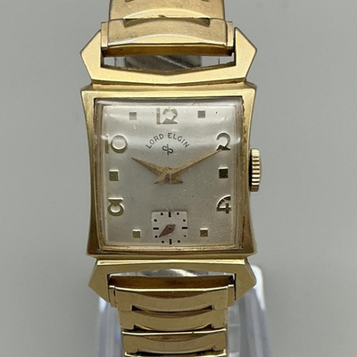 Vintage Lord Elgin Mens Watch Gold Tone 14K GF Manual Wind BROKEN