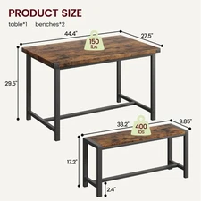 Dining Table Set for 4 Kitchen Table with 2 Metal Wood Benches For Rectangular 