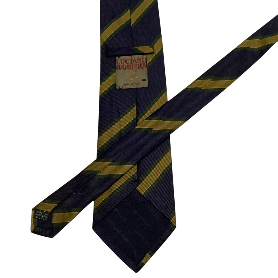 LUCIANO BARBERA 男式 100% 真丝领带意大利设计师条纹蓝色/绿色二手状况完好 — 第 3/3 张图片
