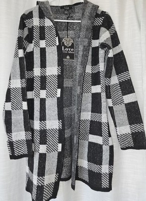 Love Ever After Black And White Plaid Cardigan Size M NWT