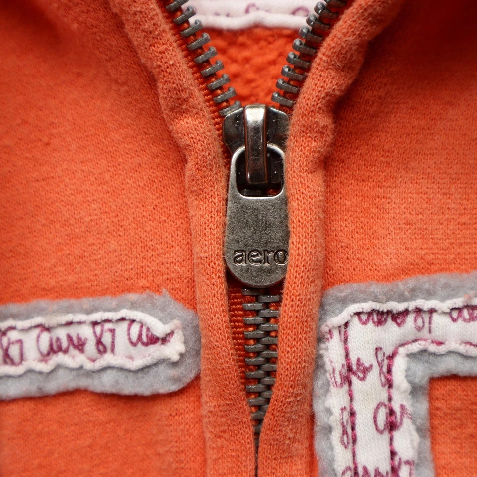 Aeropostale Sudadera con Capucha Mujer L Naranja Cremallera Completa Vellón Apliques AERO Y2K Chaqueta Suave Foto 4 de 4