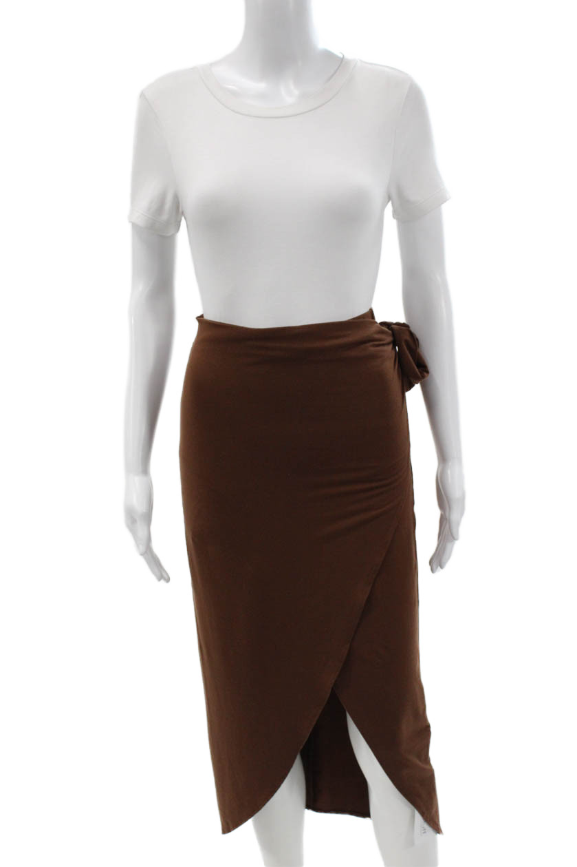Reformation Women Brown Wrap Pencil Midi Skirt Tencel Size XSFree Shipping in US $100+ Orders | $6.95 Orders Below