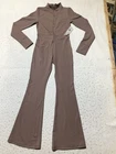 NEW Mono B Jumpsuit Womens M Medium Brown Long Sleeve Flared Leg 1/2 Zip Mock