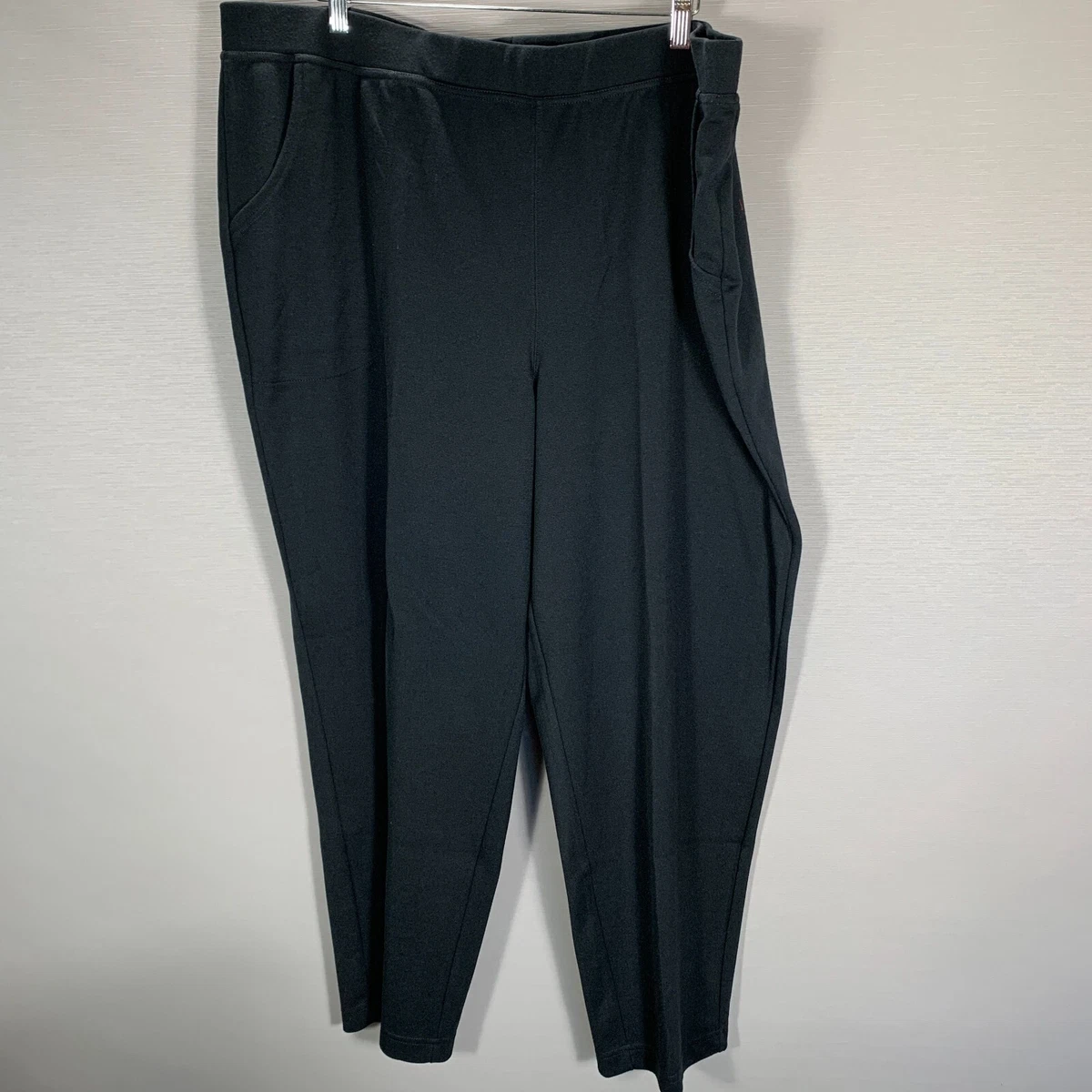 Woman Within Pants Womens 28W Petite Black Cotton Stretch Elastic