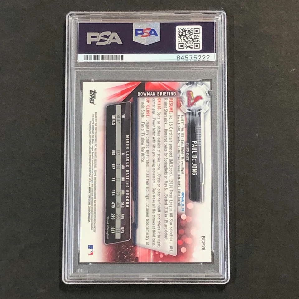 2017 BOWMAN CHROME #BCP26 PAUL DE JONG Signed Card PSA Slabbed Auto Cardinals - Image 2 of 2