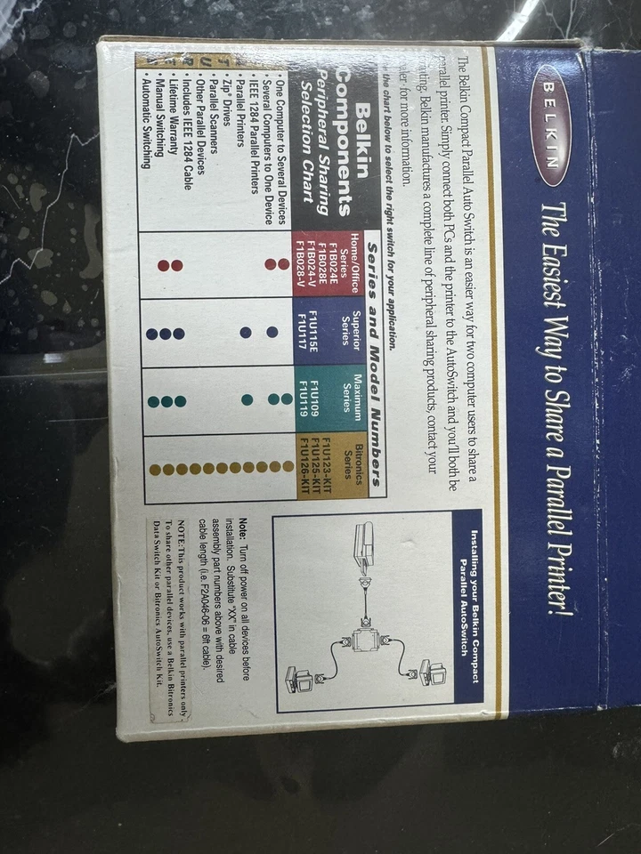 Belkin Compact Parallel AutoSwitch F1U115E 1 Printer 2 Computers  - Image 2 of 3
