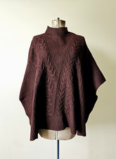 Simply Vera Wang Womens Purple Cowl Neck Cable Knit Poncho Sweater Sz M/L