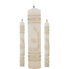 Cb Church Supply Hand Crafted Wedding Candle Set By Set Of 3 Flowers & Rings