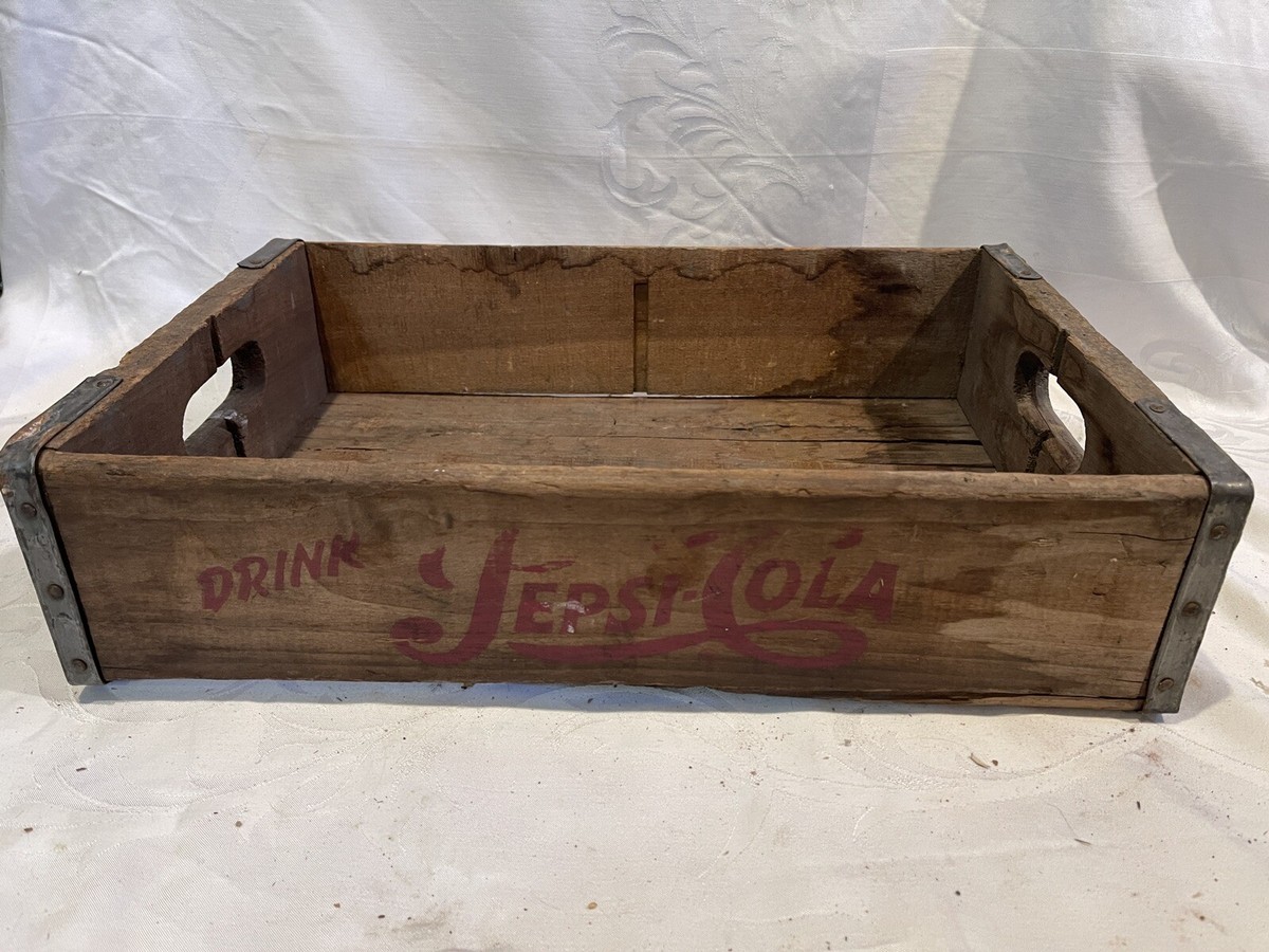 Pepsi Cola crate Box Script Logo VINTAGE Wood Soda Crate Drink