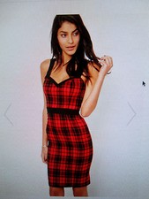 NWT FROM ASOS PAPER DOLLS PLAID PENCILE DRESS,BACK ZIP RED & BLACK PLAID, SZ:8