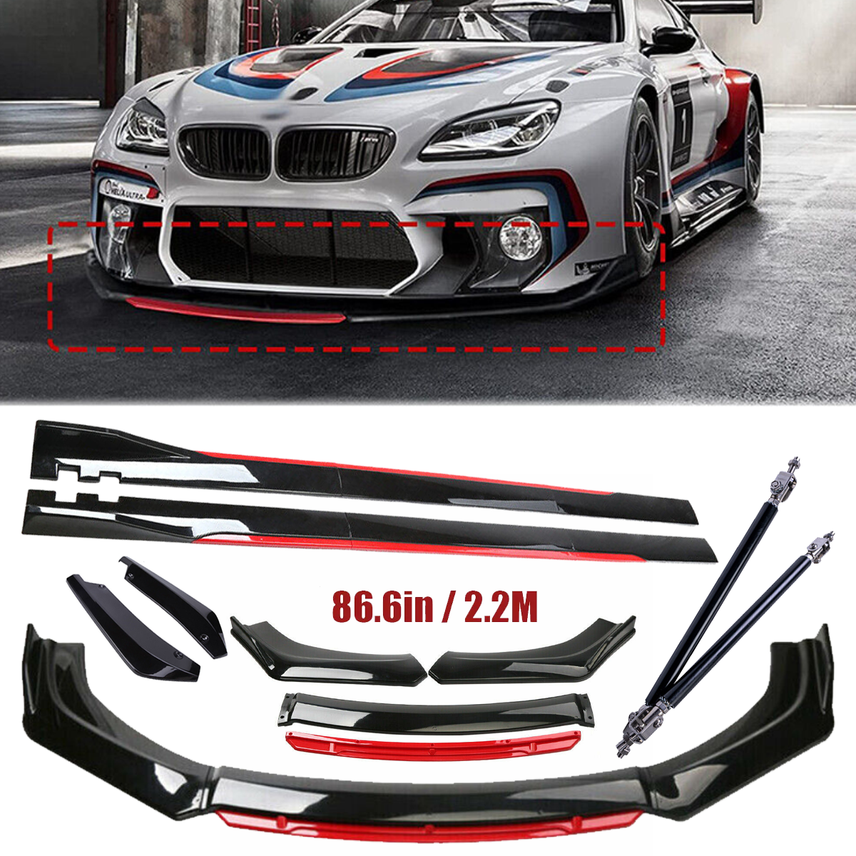 For E90 E92 E93 328i 335i Front Bumper Lip Spoiler Splitter Side Skirt Glossy Bl