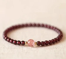 Natural Stone Garnet Bracelet Glitter Stretch Stacking Bracelet Women Girls Gift