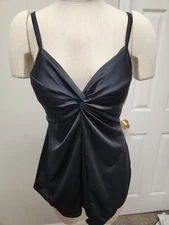 Women's Ruby Ribbon Black Tankini Swim Semi- Modest Top Size 12 