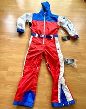  350 Tipsy Elves Men  s Grand Finale Snow Suit 1 piece Red Blue White Size M NEW