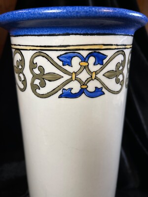 Vintage Ecco Nova Spanish Pottery Wine Chiller Blue Gold Geometric Border 10 in