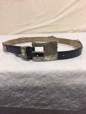 Vintage J.G. Hook Womens Black Leather Belt - Ornate Silver Design Floral Biker