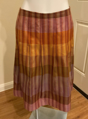 PER SE BY CARLISLE Silk Blend Pleated Lined Skirt - Multicolor Shiny - Size 8