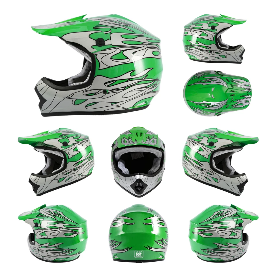 Casco todoterreno para moto todoterreno moto todoterreno verde plateado juvenil + gafas S/M/L/XL Foto 4 de 4