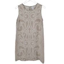 Kenar Dress Women's 4  Linen Shift Paisley Beige White Sleeveless