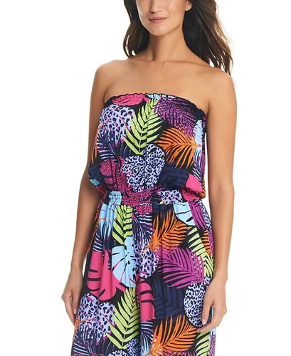 Bar III Women's Palm Prowl Strapless Jumpsuit Cover-Up, Multi, L - Picture 2 of 3