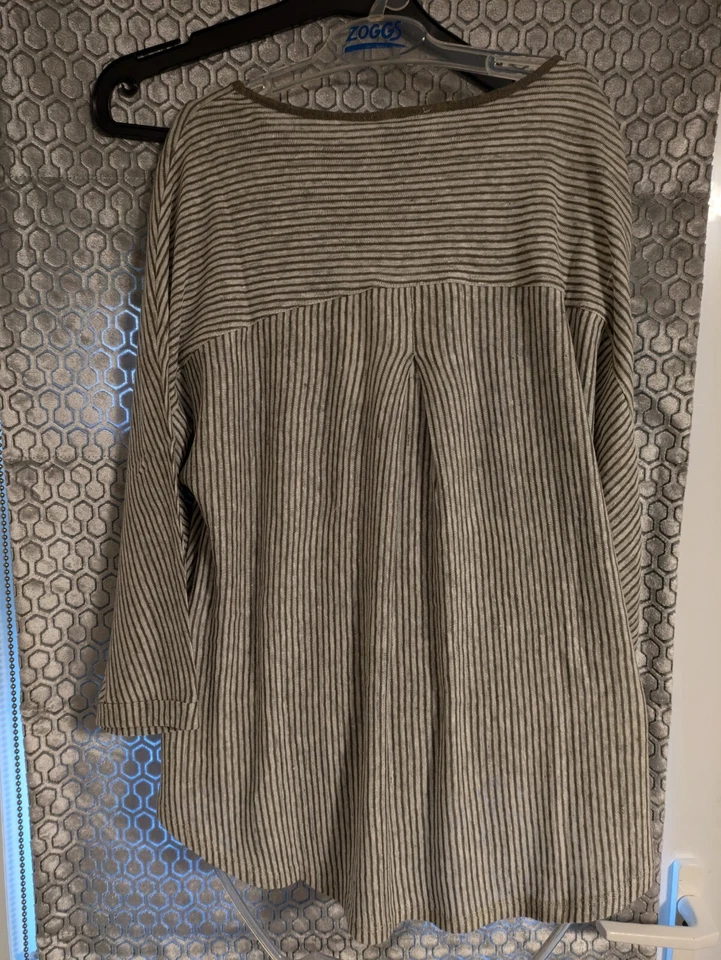 Wrap London Womens Boat Neck Linen Striped Tunic Top UK 12 Khaki Long Sleeve - Image 2 of 4
