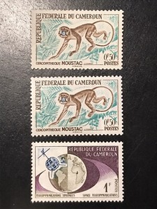 3 MINT CAMEROON POSTAGE STAMPS 1962 1963 MUSTACHE MONKEY TELECOMMUNICATIONS