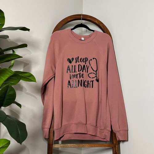 Bella Canvas XL Mauve Rosa Nacht Shift Krankenschwester Langarm Sweatshirt