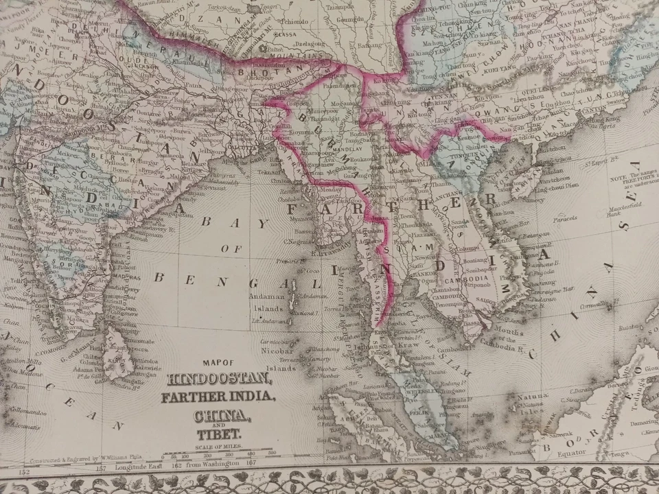 1873 Mitchell's Atlas Map of Hindustan, India China Tibet Authentic Hand-colored - Image 4 of 4