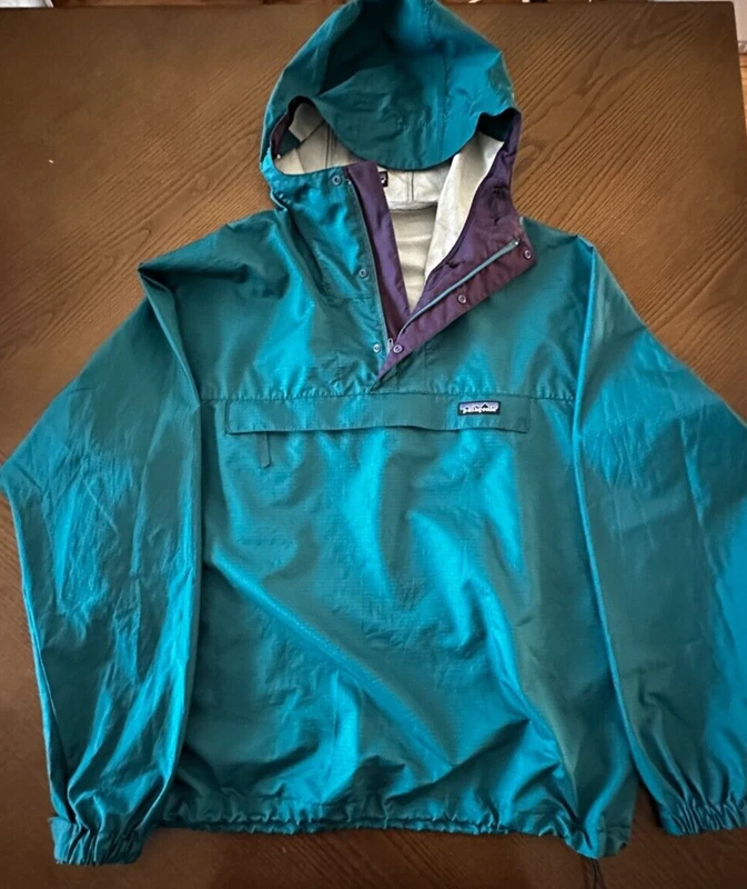 patagonia vintage anorak windbreaker button snap pullover jacket