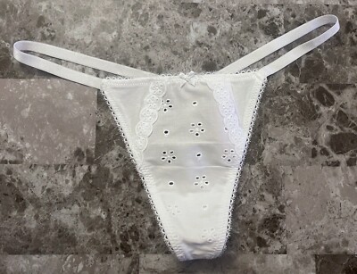 NWT VICTORIA'S SECRET WHITE EMBROIDERED EYELET PICOT TRIM BOW V STRING ...