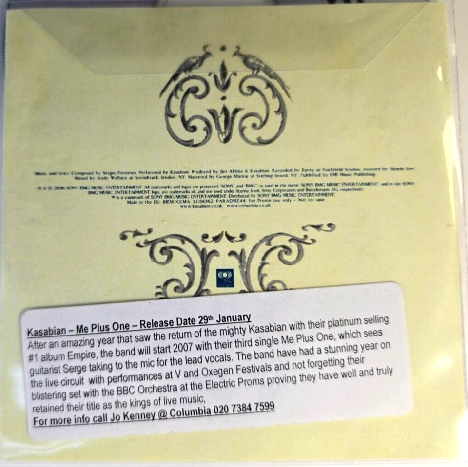Kasabian – Me Plus One CD Single PROMO in Card Sleeve on Columbia Rock 2006 - Image 3 of 4