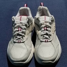 Reebok 3D Ultralite Upper Leather White With Purple Trim Sneaker Walking Shoes