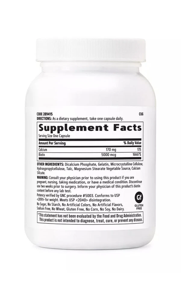 GNC Biotina 5000mcg | Apoya el cabello, la piel y las uñas saludables | 120 unidades Foto 2 de 2